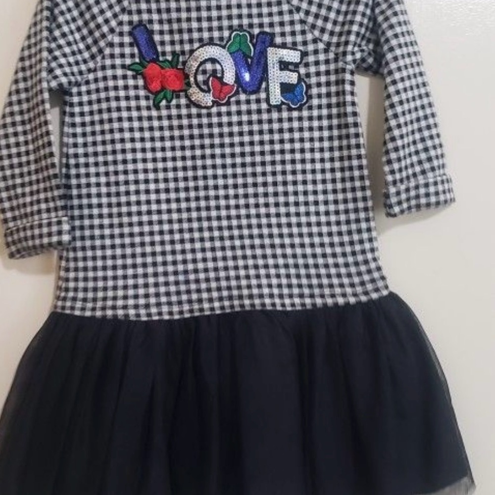 Pippa and Julie Black and White Checkered Dress with Love Patch